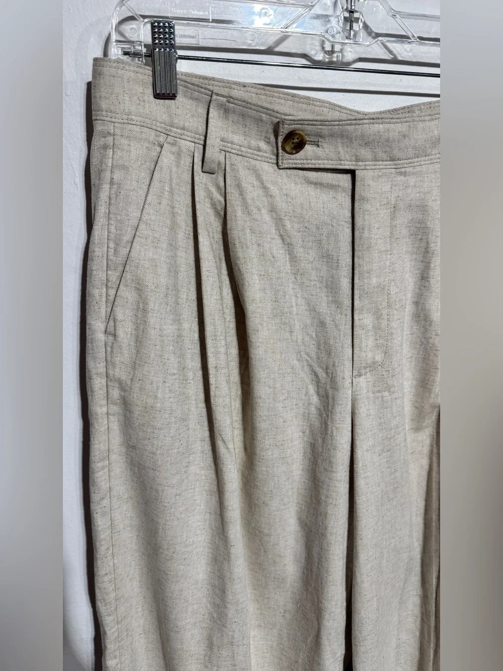 Banana Republic Wide-Leg High-Waist Linen Blend Pants trousers in Flax size 12